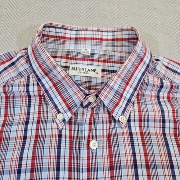 Burry Lane Button Down Shirt Men's XL Red, White & Blue Plaid 100% Cotton Y2K - Picture 10 of 15
